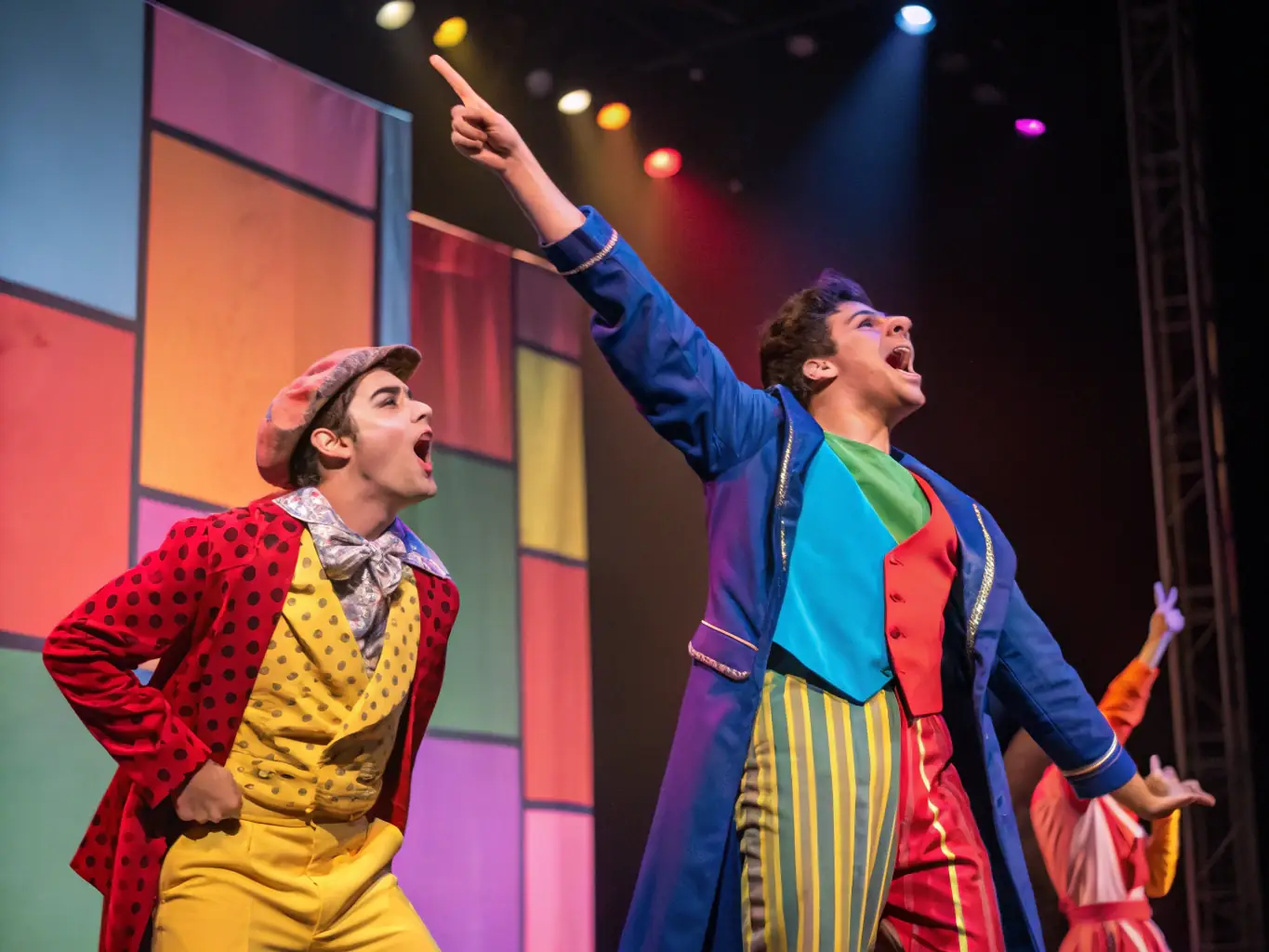 A vibrant scene from a community theater performance, showcasing local talent and creative expression, with a focus on audience engagement and cultural storytelling.