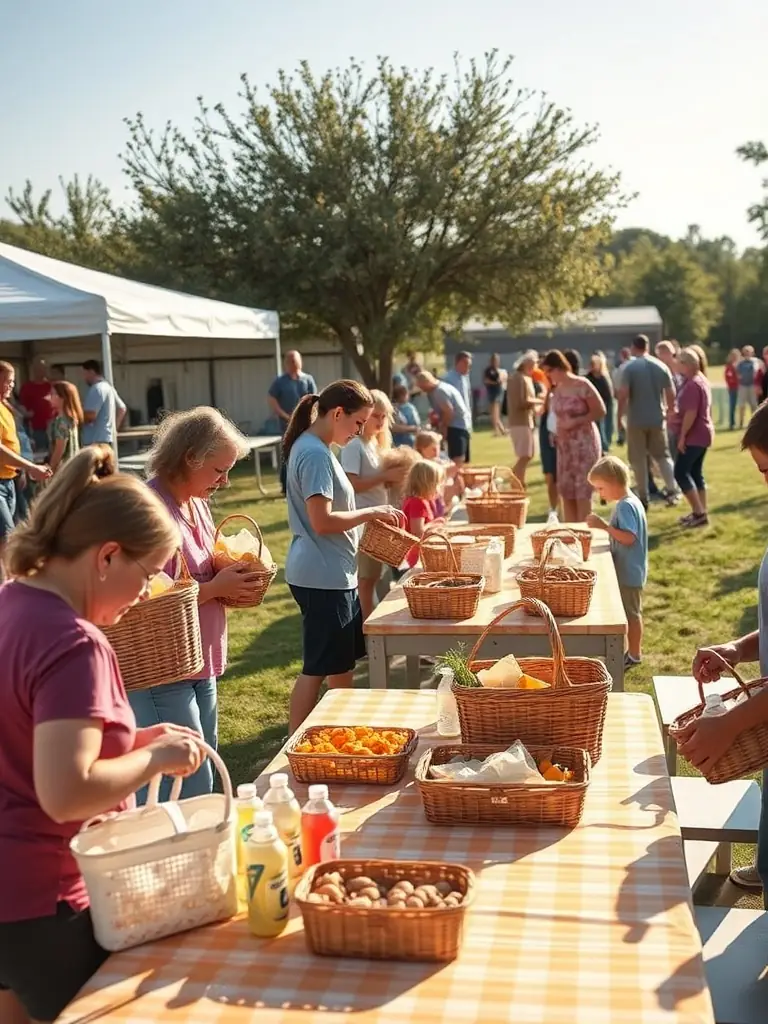A picture of volunteers setting up for a community cultural event, showcasing their teamwork and dedication, highlighting the organization's community involvement.
